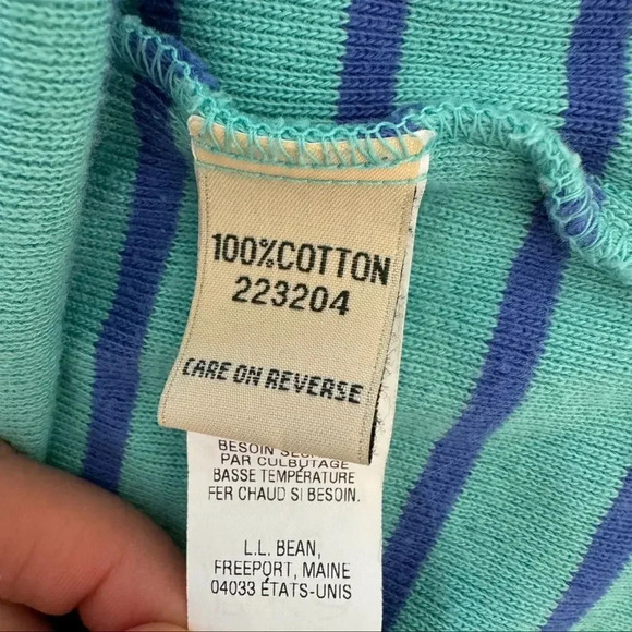 L.L. Bean Green Striped Top Tee Pullover 1/4 zip Mock Long Sleeve Cotton M - Picture 8 of 9